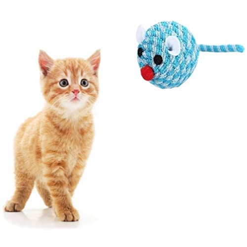 Adorable Plush Ball Molar Toy Mouse Head Cat Playing Props Cat Teaser Bell (Blue Color) Pet Toy