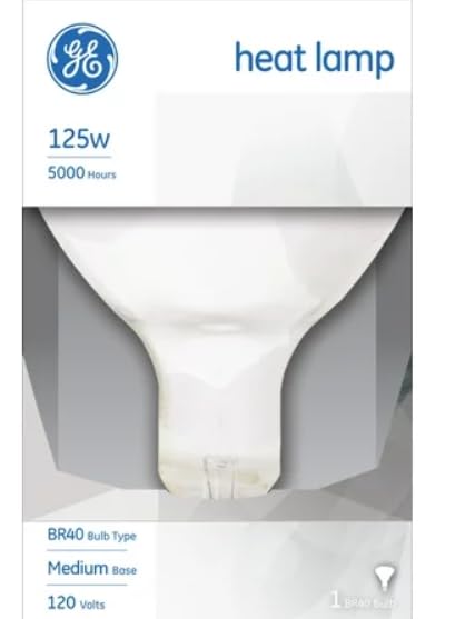 Warm White GE Heat Lamp, 125W BR40 Bulb
