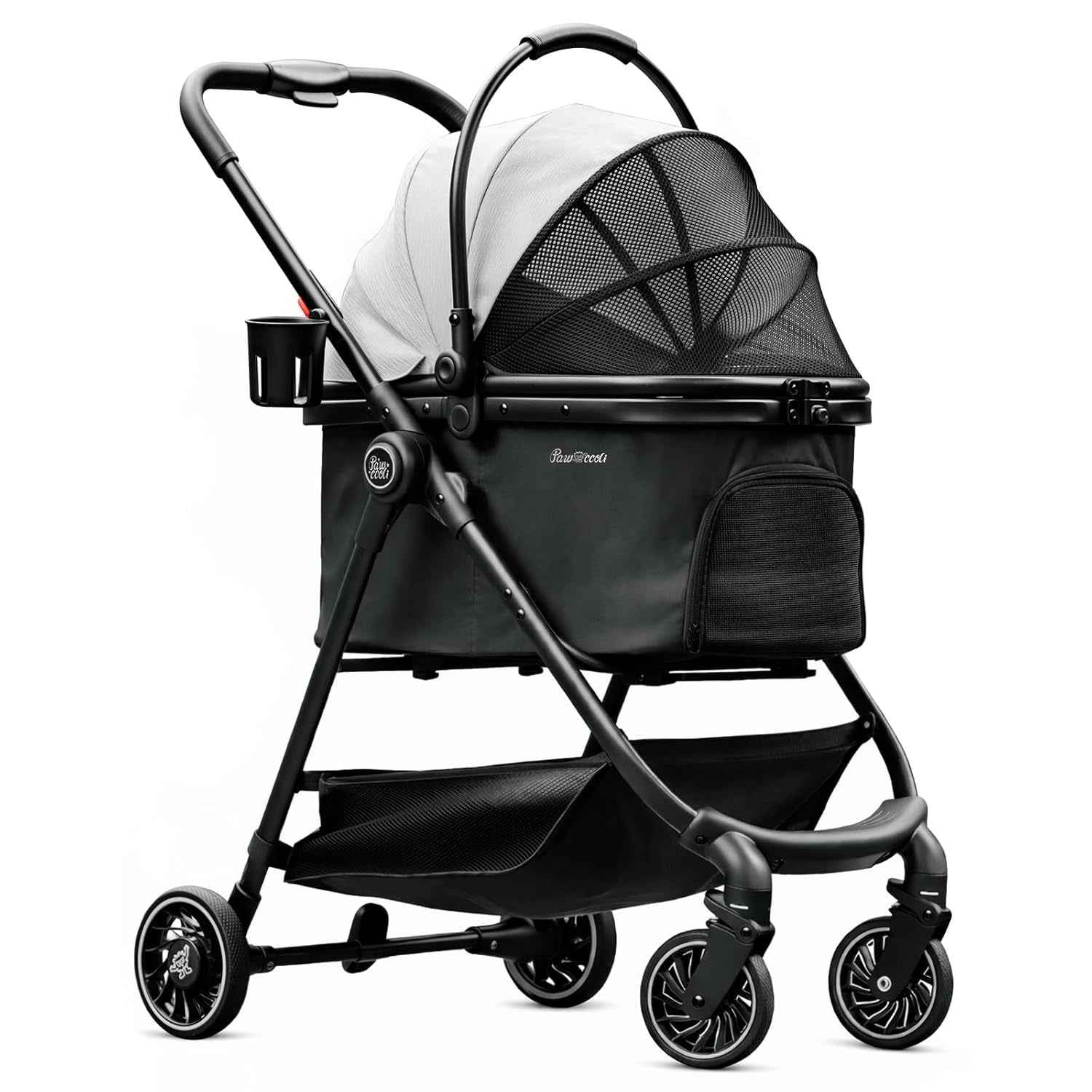 4-Wheel Foldable Pet Stroller with Removable Carrier, Black, 33lb