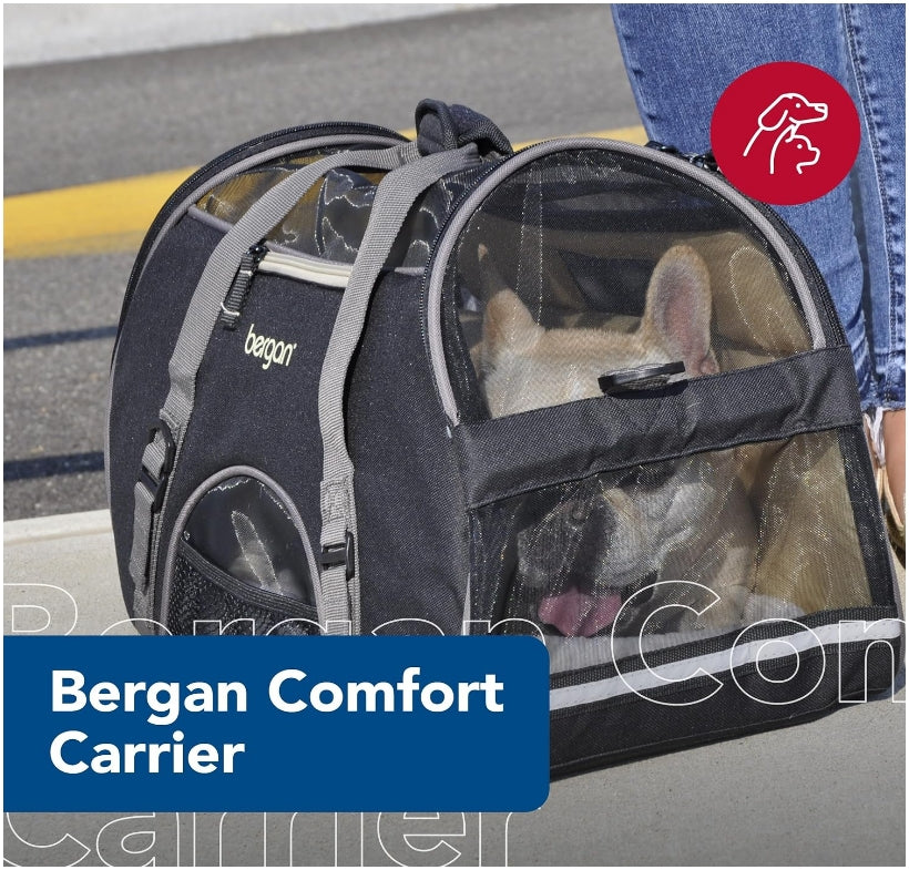 Coastal Pet Bergan Comfort Carrier - Safe And Comfortable For Dog & Cat Travel - Airline Friendly Soft And Breathable Carrier For Pet Owners - Black & Grey, 16' X 8' X 11'