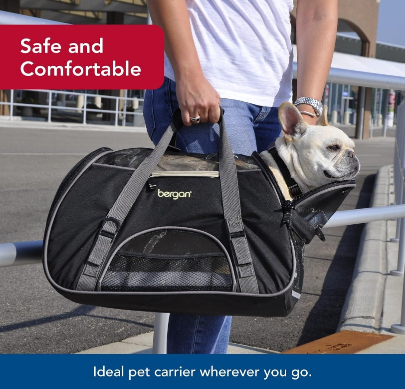 Coastal Pet Bergan Comfort Carrier - Safe, Comfortable Dog & Cat Travel Carrier - Airline Friendly Soft Pet Carrier - Breathable Carrier For Pet Owners - Heather Grey, 16' X 8' X 11'