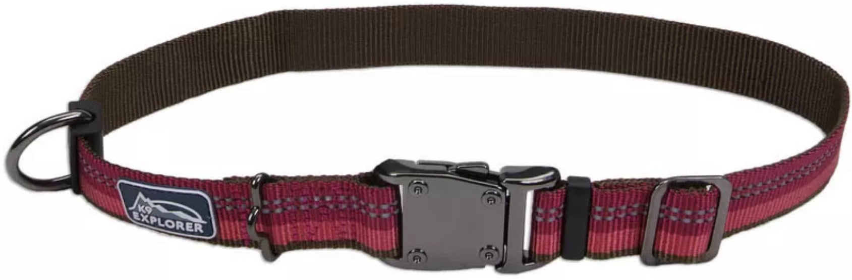 Coastal Pet K9 Explorer Reflective Adjustable Dog Collar - Comfortable Collar For The Outdoors - Durable, Lightweight Accessory With Side-Release Buckle - Berry, 1' X 12-18'