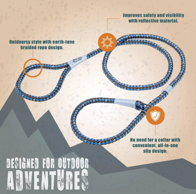 Coastal Pet K9 Explorer Reflective Braided Slip Leash Campfire Orange