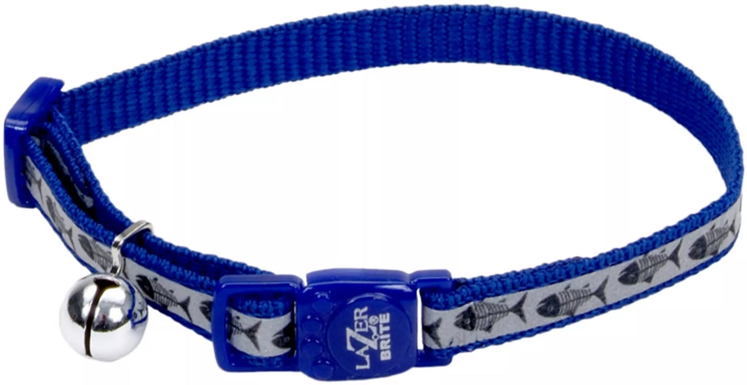 Coastal Pet Lazer Brite Reflective Adjustable Breakaway Cat Collar Blue Fish Bones