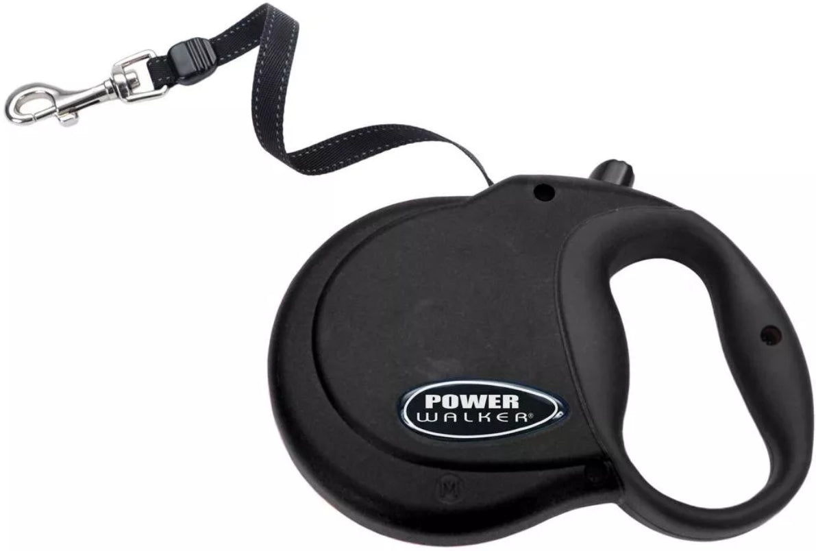 Coastal Pet Power Walker Dog Retractable Leash - Reflective Dog Leash - Stop-And-Release Control Button - Comfort Grip Handle - Black - X-Small