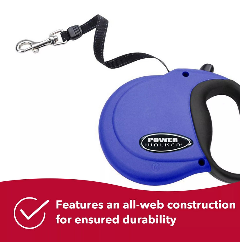 Coastal Pet Power Walker Dog Retractable Leash - Reflective Dog Leash - Stop-And-Release Control Button - Comfort Grip Handle - Black - X-Small