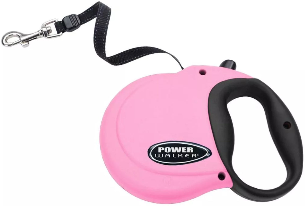 Coastal Pet Power Walker Dog Retractable Leash - Reflective Dog Leash - Stop-And-Release Control Button - Comfort Grip Handle - Pink - Medium