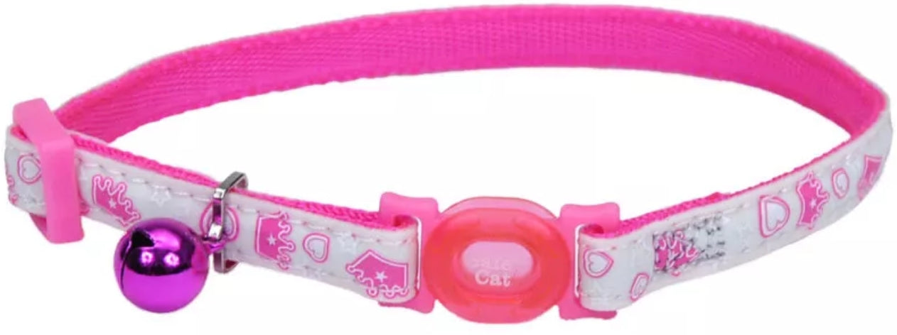 Coastal Pet - Safe Cat Glow In The Dark Adjustable Breakaway Collar - Glowing Pink Queen - 3/8' X 8'-12'