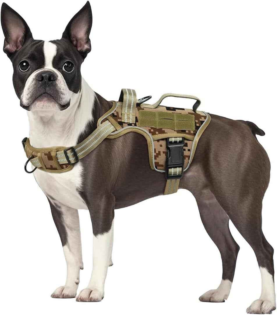 Tactical Dog Harness MOLLE Vest – Camo, S–XL, No-Pull
