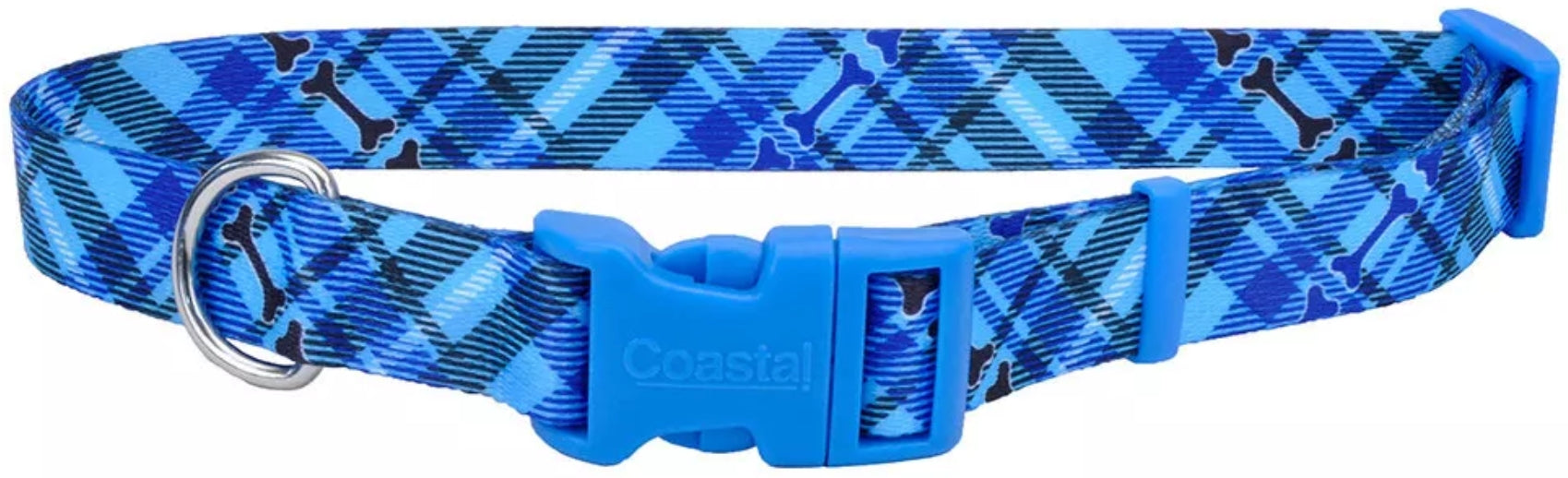 Coastal Pet Styles Adjustable Dog Collar Plaid Bones