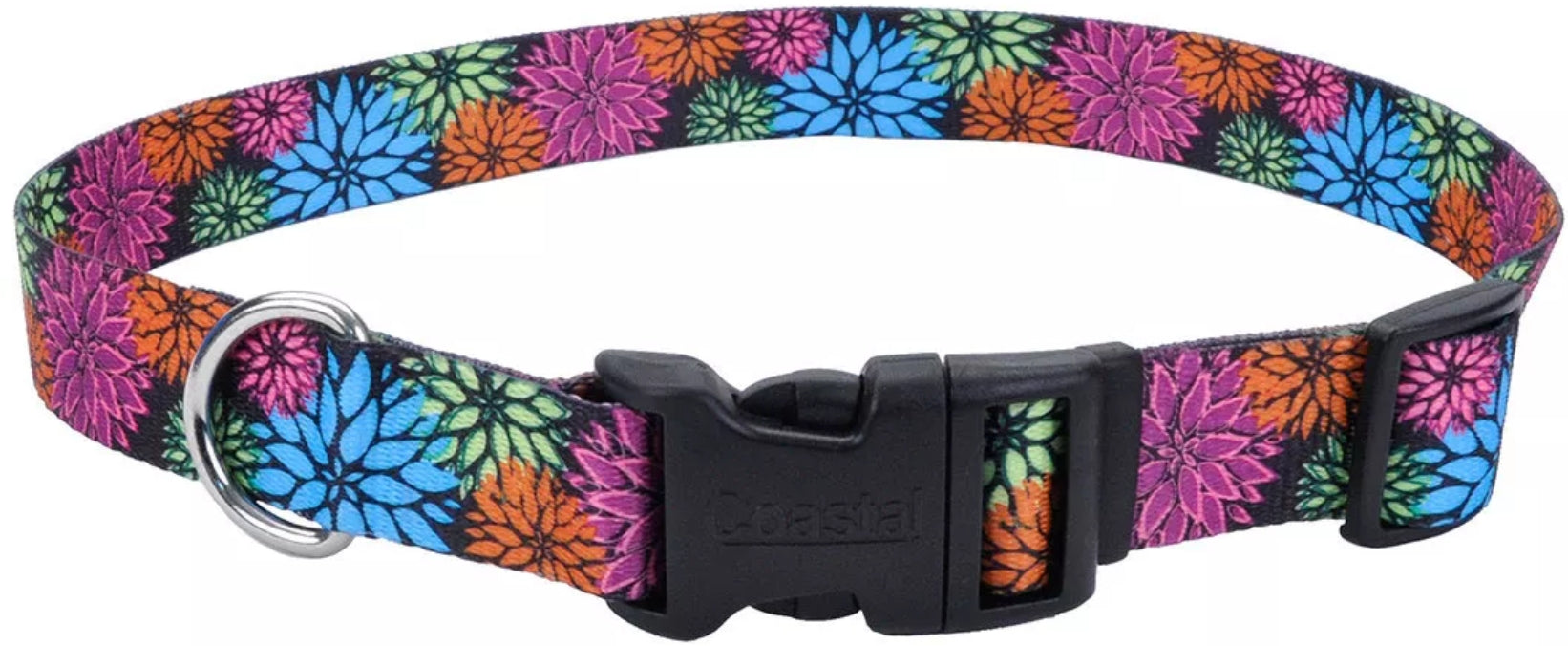 Coastal Pet Styles Adjustable Dog Collar - Stylish Patterned Fabrics - Snap-Lock Buckle - Adjustable Dog Collar - For Small, Medium Or Large Dogs - Wildflower - 3/8' X 08'-12'