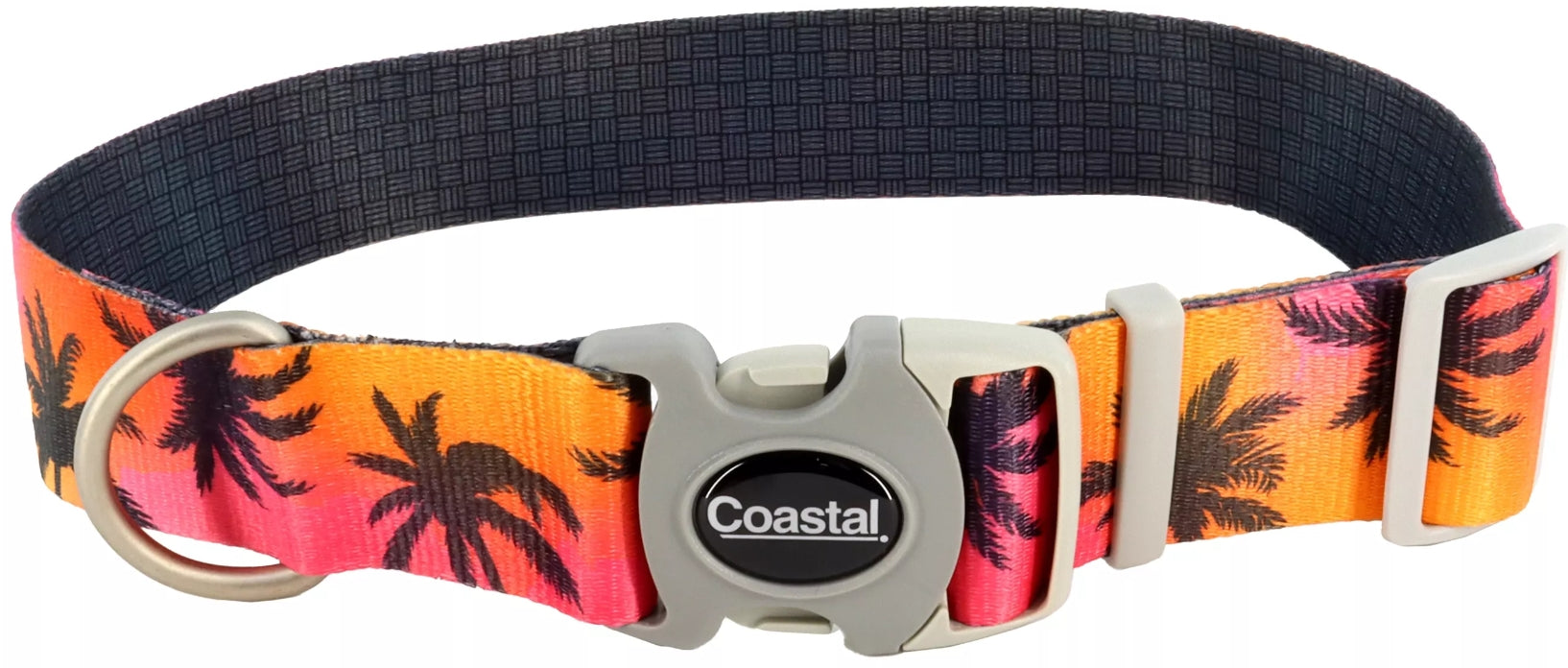 Coastal Pet Sublime Adjustable Dog Collar - Adjustable Plastic Buckle - Vibrant & Colorful Dog Collar With Fade-Resistant Patterns - Sunset Palms With Black Grid, Medium - 1' X 12'-18'