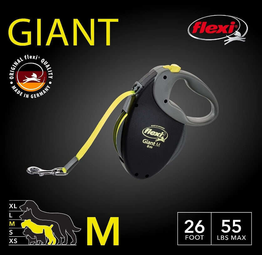 Flexi Giant Tape Retractable Dog Leashes For Medium Dogs Upto 55 Lbs. – 26 Ft., Black | Tangle Free Pet Walking Leash With One-Handed Brake, Pause, Lock|German Quality Product