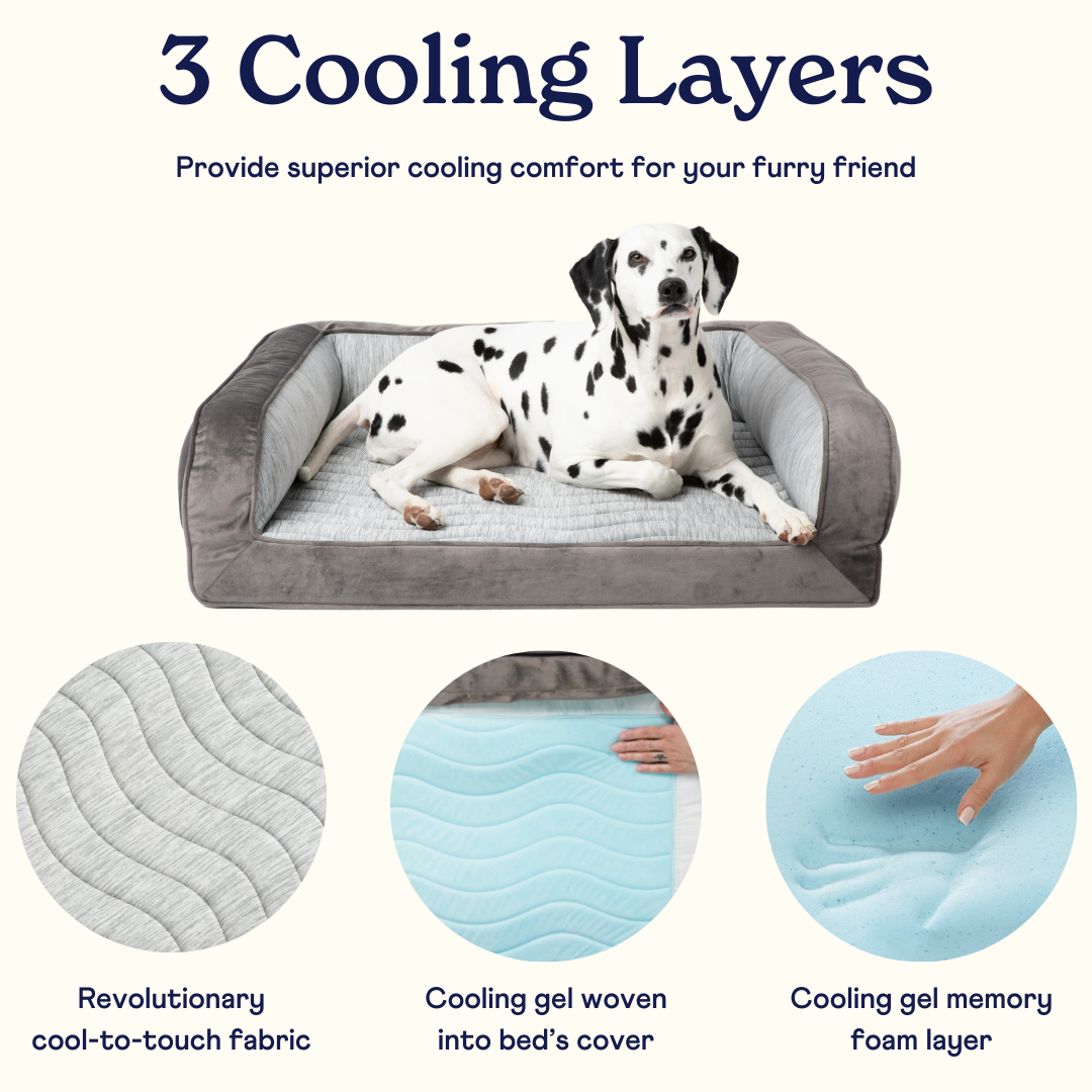 PupChill Cooling Bolster Dog Bed + Waterproof Blanket Bundle - Arctic Grey