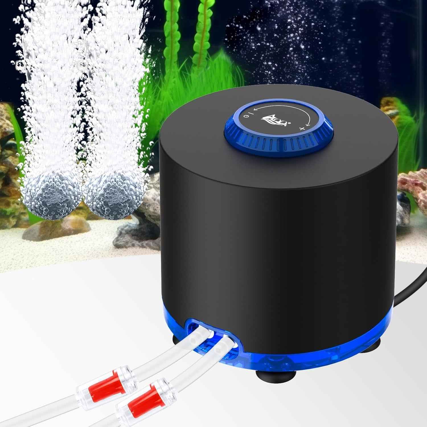 Quiet Aquarium Air Pump Dual Outlet Adjustable 80-200 Gallon, 3W