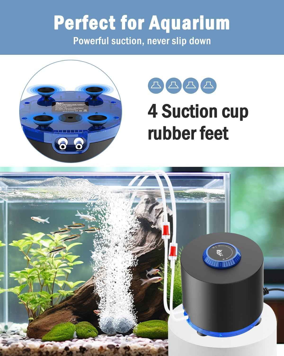 Quiet Aquarium Air Pump Dual Outlet Adjustable 80-200 Gallon, 3W