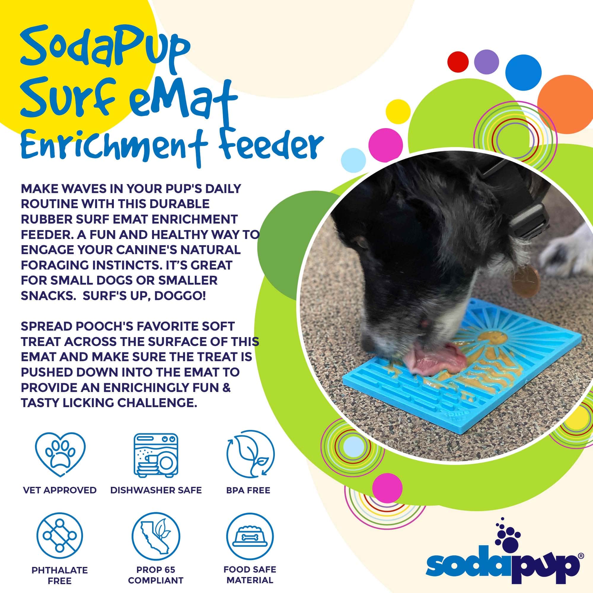 Surfs Up eMat - Small Lickmat for Dogs and Cats | Beach-Themed Design | SodaPup