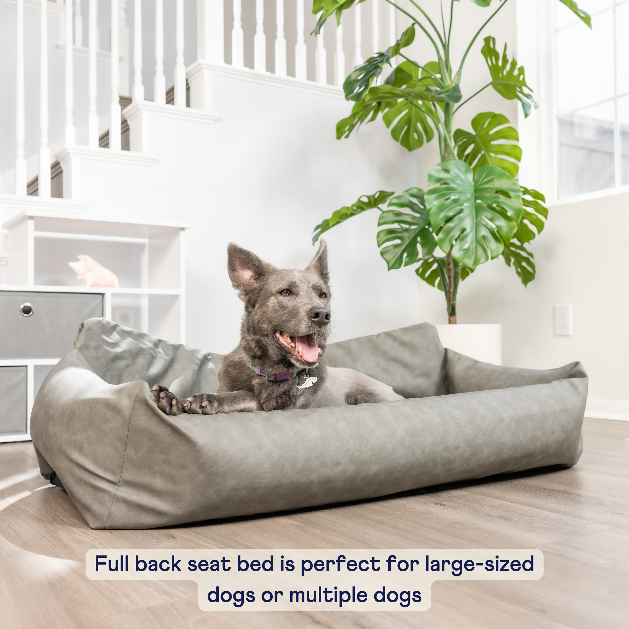 PupProtector™ Faux Cool-to-Touch Vegan Leather Memory Foam Dog Car Bed - Slate Gray