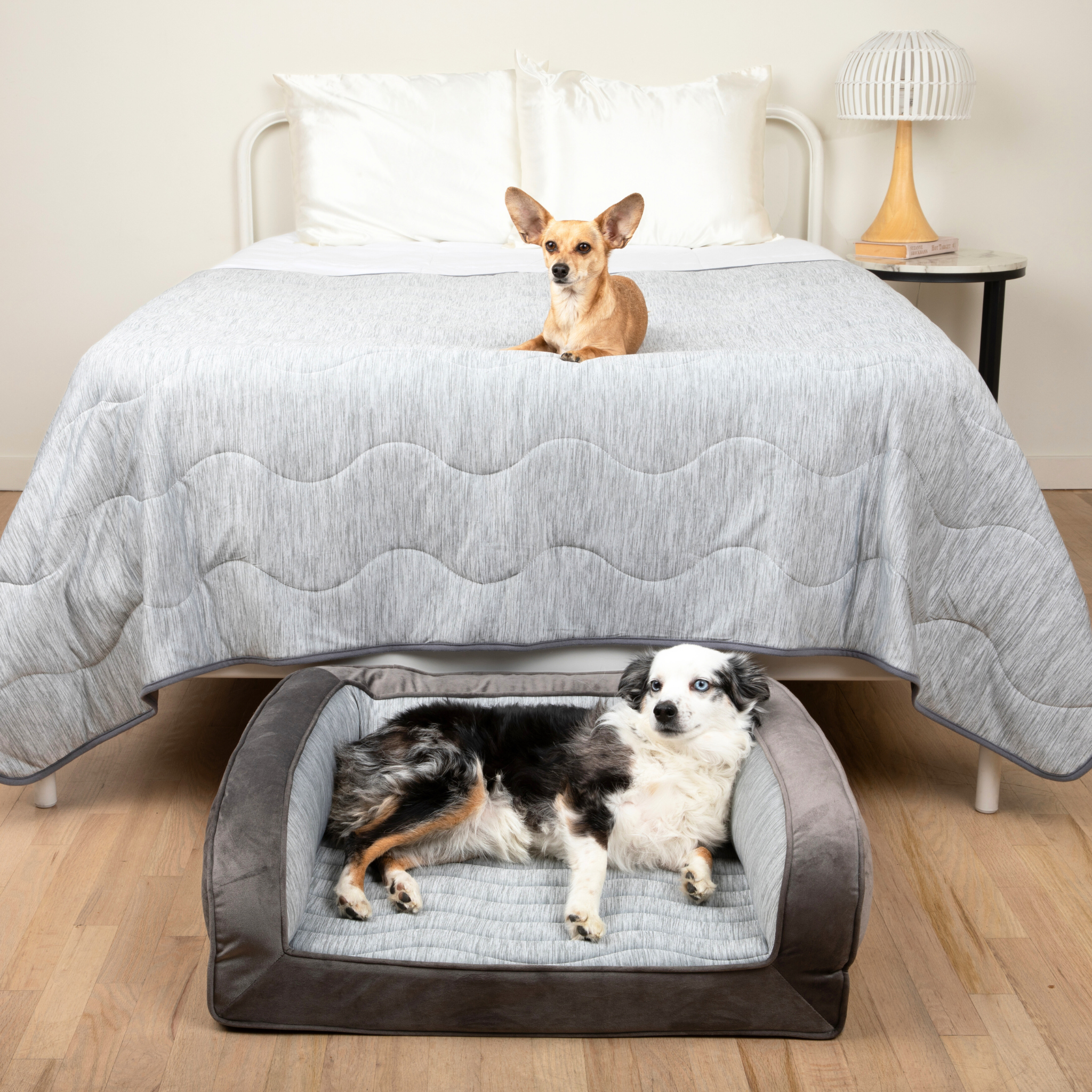 PupChill Cooling Bolster Dog Bed + Waterproof Blanket Bundle - Arctic Grey