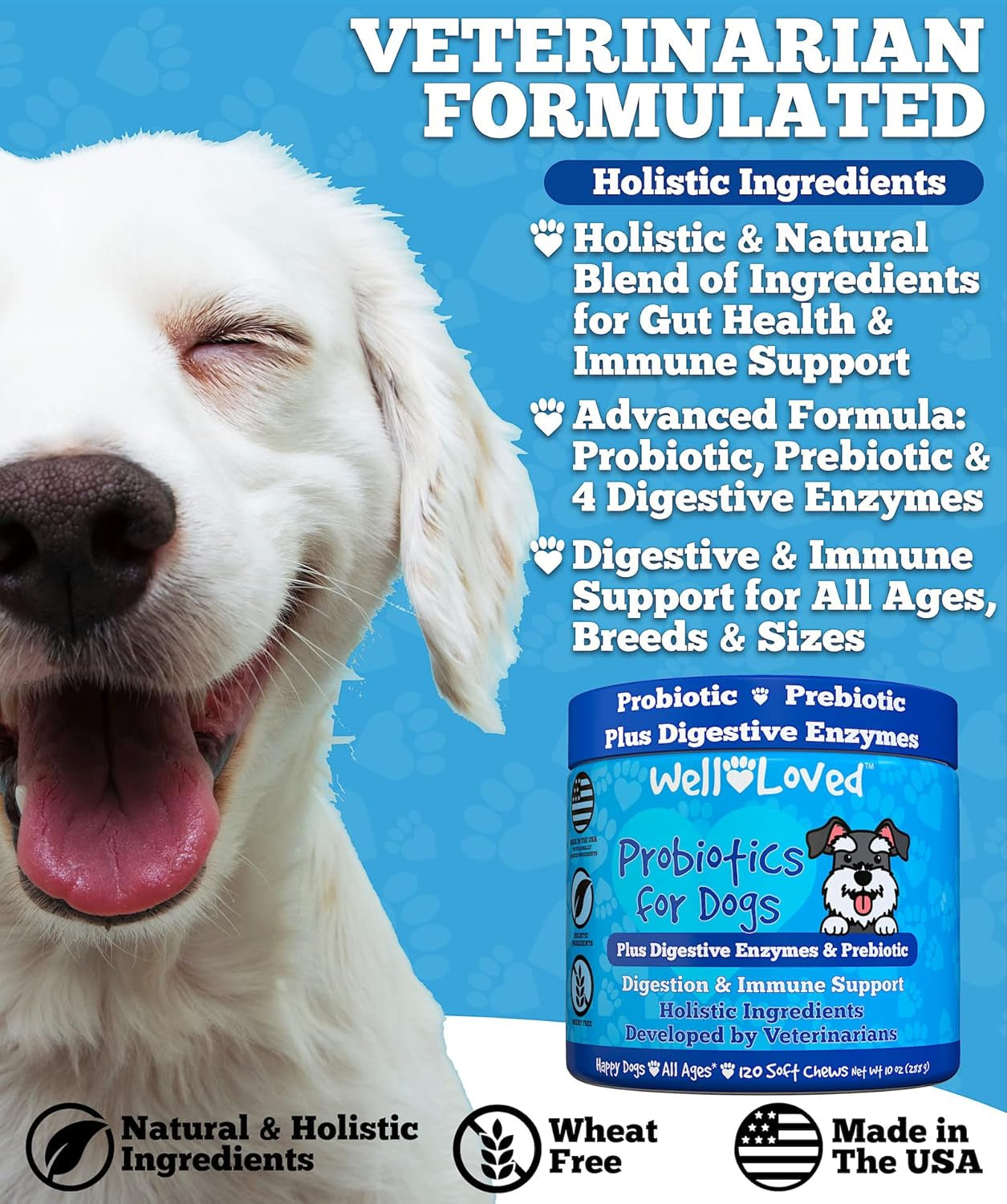 Well Loved Probiotics for Dogs with Prebiotics & Digestive Enzymes