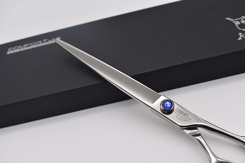 Professional Dog Shear Scissor Straight 8 Inch For Dogs Grooming Stainless Steel Japanese Process (8.0' Straight Blue Diamond)