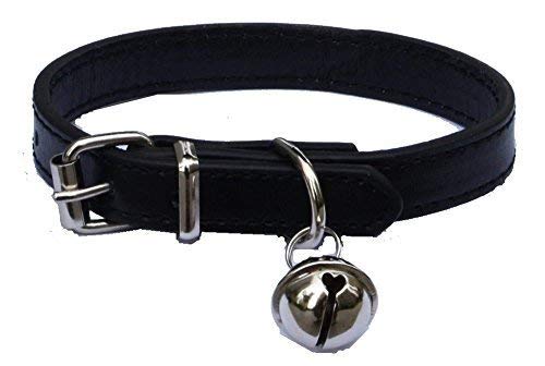 Lanyarco Black Leather Pet Collars for Cats,Baby Puppy Dog,Adjustable 8-10.5 Kitten Collar with Bell