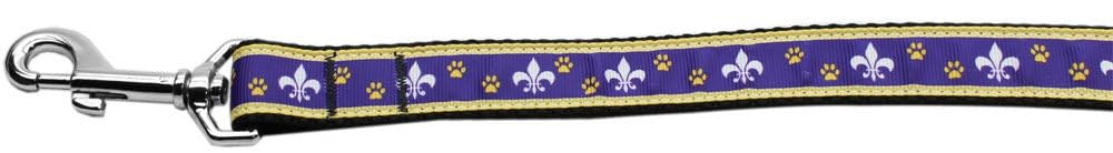 Pet Dog and Cat Nylon Collar or Leash, "Purple & Yellow Fleur De Lis" 1" w x 6 ft. leash