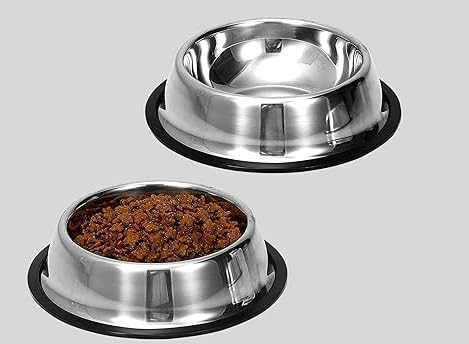 Meenamart Stainless Steel Dog And Cat Feeding Bowl Round Steel Pet Bowl Green. (Size500Ml) (Medium, Black)
