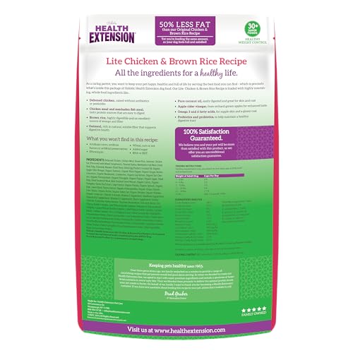 Health Extension Lite Chicken & Brown Rice Dry Dog Food (4 lb / 1.81 kg) - Low-Fat Formula with Glucosamine, Probiotics & Omega