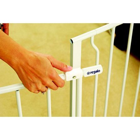 Regalo Easy Open 47-Inch Super Wide Walk Thru Baby Gate, Bonus Kit, Includes 4-Inch And 12-Inch Extension Kit, 4 Pack Pressure Mount Kit And 4 Wall Cups And Mounting Kit , 11 Count (Pack Of 1),White
