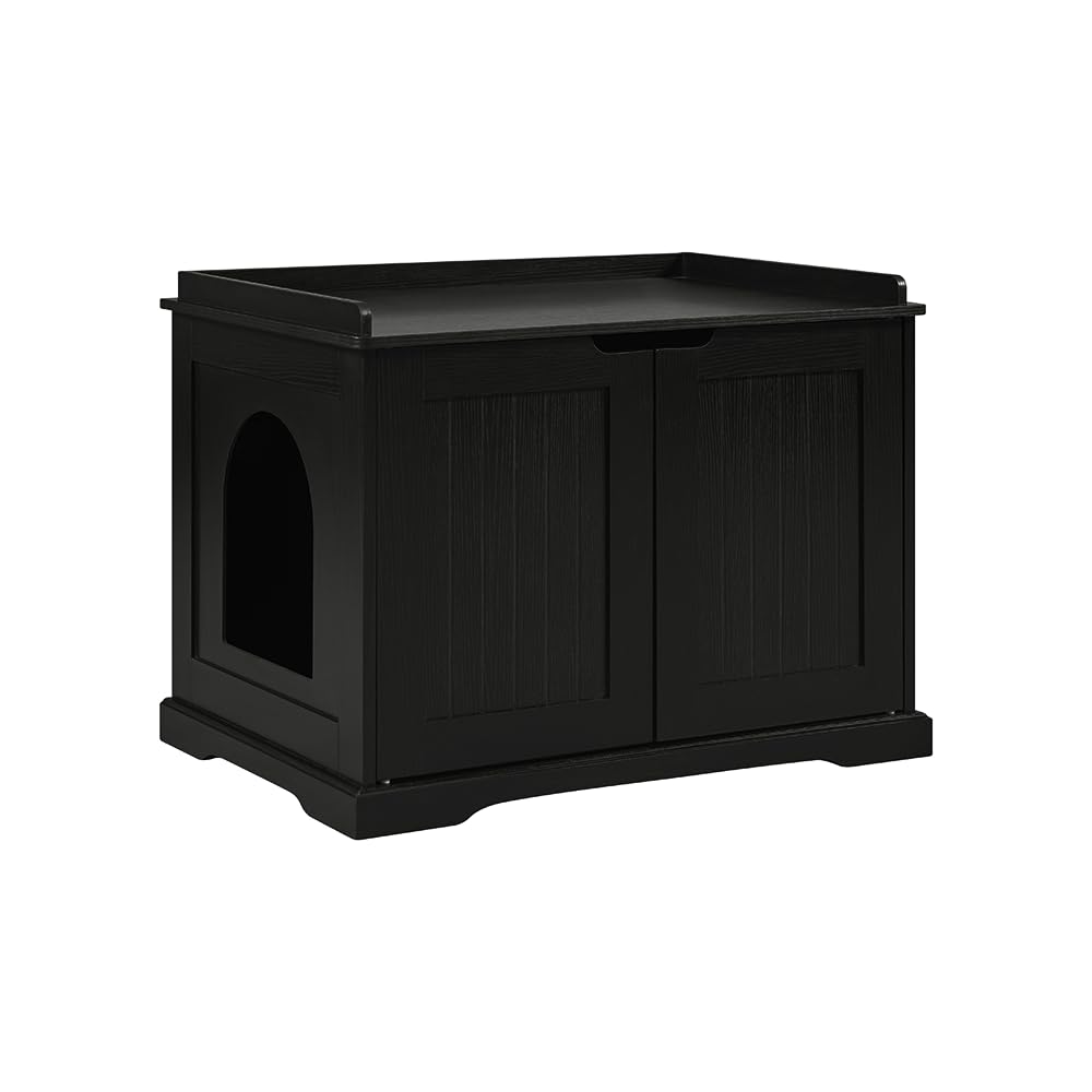 unipaws Black Cat Litter Box Enclosure Furniture, Kitty Hidden Litter Box Cover, Concealed Litter Box Cabinet, Dog Proof Cat Lit