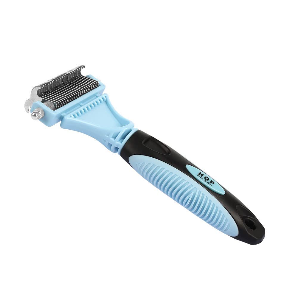 Hop 2 Sided Pet Grooming & Deshedding Brush Undercoat Rake For Cats & Dogs Safe Dematting Comb For Mats Tangles Removing Home Of Paws