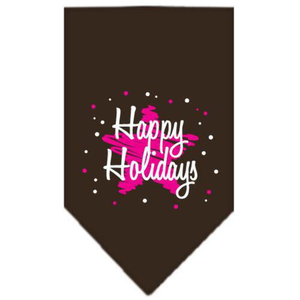 Mirage Pet Products Scribble Happy Holidays Screen Print Bandana for Pets, Small, Cocoa