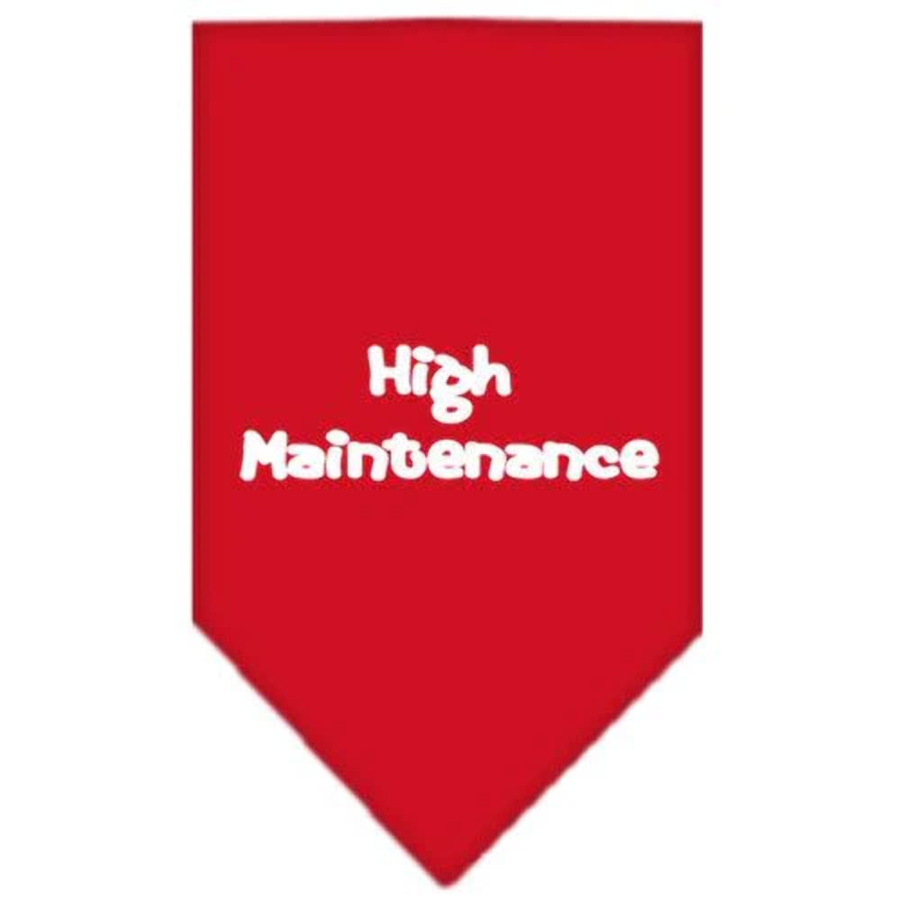 Pet and Dog Bandana Screen Printed, &quot;High Maintenance&quot; Red Large