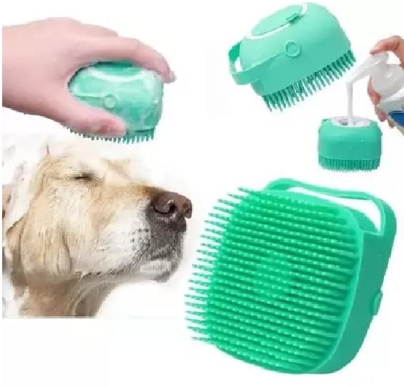 EpiskeyDog Bath Brush Body Scrubber Shampoo Dispenser Tick Remover For Shower Bathing And Shedding Soft Silicone Bristles Brushe
