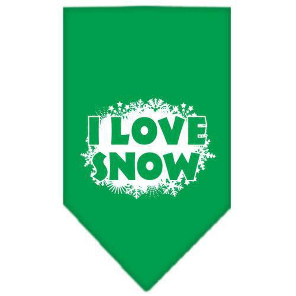 Christmas Pet and Dog Bandana Screen Printed, &quot;I Love Snow&quot; Black Large