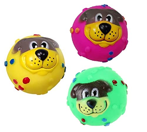 Rvpaws Natural Rubber Vinyl Cute Colorful Face Ball Squeaky Toy For Puppy Dog (Set Of 3)