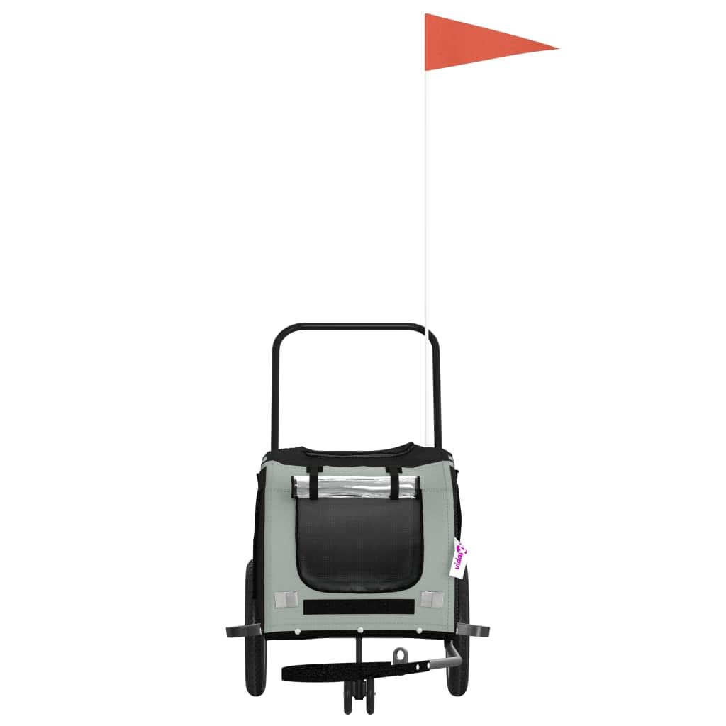 vidaXL Pet Bike Trailer - Gray/Black - Oxford Fabric/Iron - 48&quot; x 20.5&quot; x 20.9&quot; Cabin - Small Pets/Dogs - Smooth Ride Reflectors & Flag