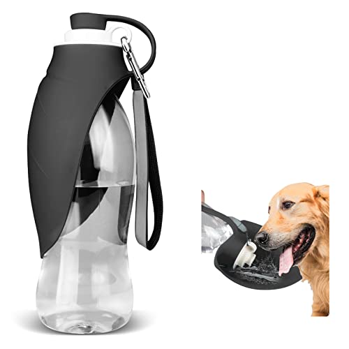 Tiovery Dog Water Bottle, Portable Pet Water Dispenser Feeder Leak Proof With Drinking Cup Dish Bowl For Outdoor Walking, Hiking, Travel, 20Oz Water Bottle Fit For Small To Large Dogs And Cats Black