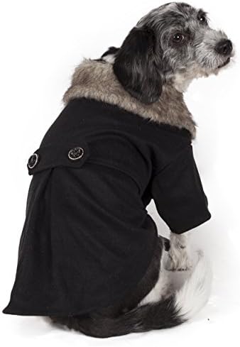 Buttoned Coast-Guard Fashion Faux-Fur Collared Wool Pet Coat