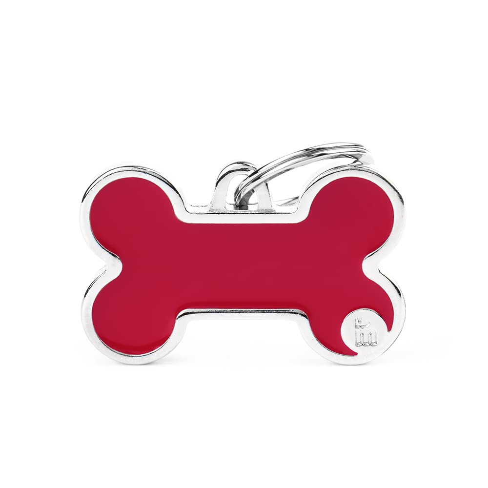 Myfamily Personalized Pet Id Tag Made In Italy, Large Red Bone, Free Engraving, Hand Enamelled In Metal, Basic Handmade Collecti