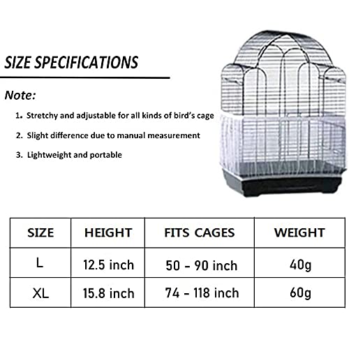 Bsbmieqm Universal Bird Cage Seed Catcher,Seed Catcher Guard Net Cover,Parrot Nylon Mesh Net Cover,Soft Airy Cage Net Stretchy Skirt For Round Square Cages(Circumference 50 Inch To 90 Inch，White)