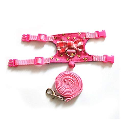 Wontee Small Pet Harness Vest And Leash Set With Bowknot And Bell Decor For Gerbil Guinea Pig Squirrel Kitten Outdoor Walking (M, Pink Star)