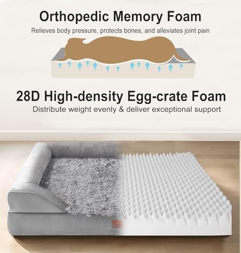 Gimars Orthopedic Dog Bed for Large Dogs, 3.7in Thick, Memory Foam, Grey, Model DBGW02-L, Washable Cover, Waterproof Lining