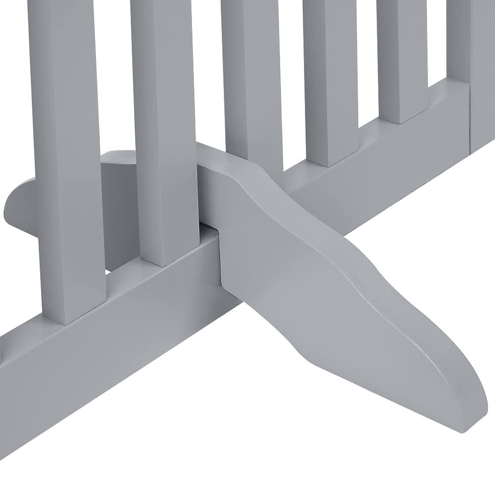Unipaws 24' H Free Standing Pet Gate For Dog Cat, Wooden Dog Gates For Doorway, Stairs, Step Over Foldable Pet Fence For The House, Expandable Dog Barrier, Indoor Use, Grey