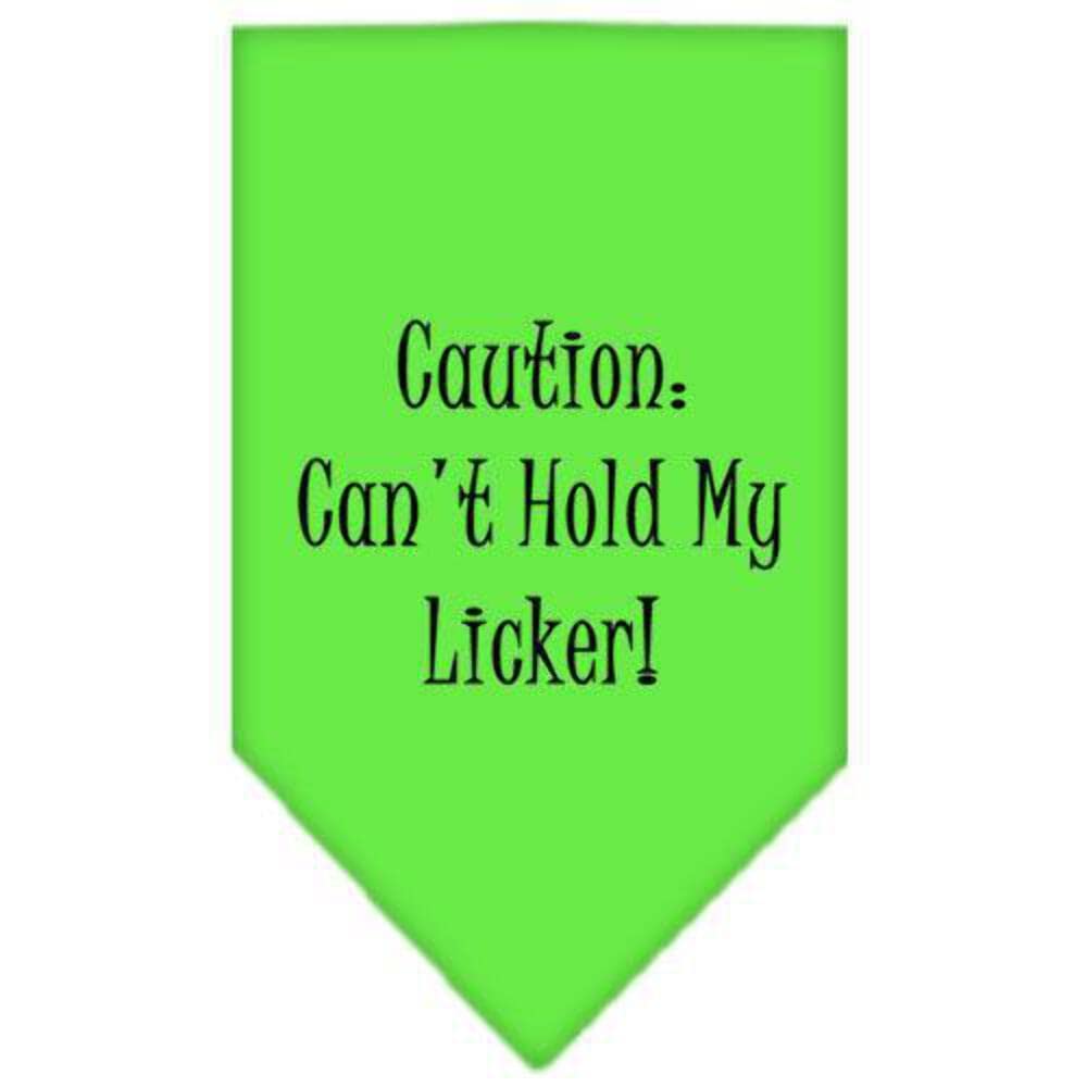 Pet and Dog Bandana Screen Printed, &quot;Caution: Can't Hold My Licker&quot; Lime Green Large