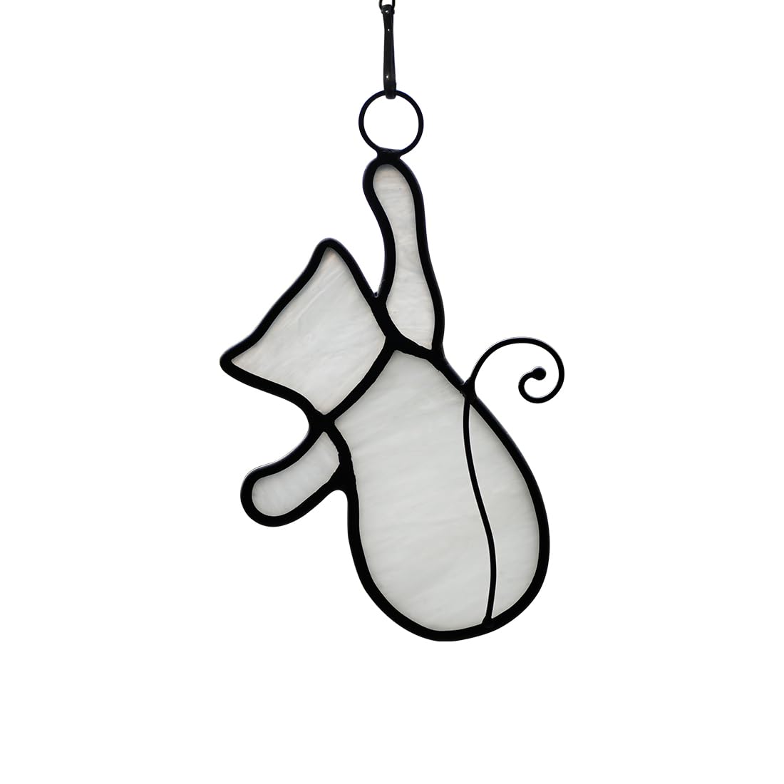 Boxcasa White Cat Decor Stained Glass Window Hanging, Funny Gifts For Cat Lovers, Suncatchers, Themed Decoration For Living Room
