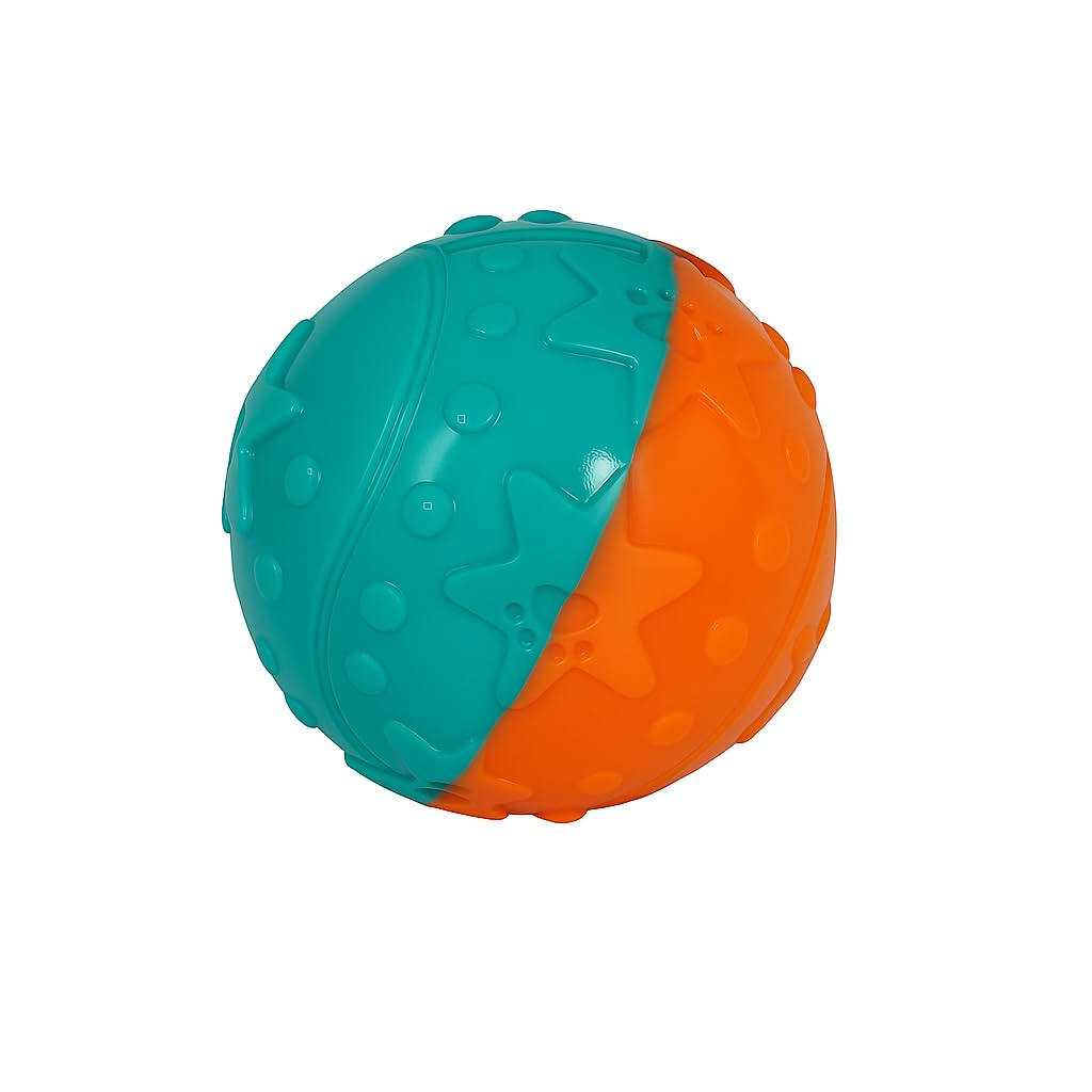 Durable Dog Chew Ball Toy, Dual Color Teal and Orange, Textured Surface Design, Interactive Pet Play Ball, Squeaky Toy