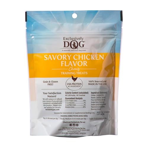 Exclusively Dog Chewy Training Treats Savory Chicken Flavor Grain Free Gluten Free, 100% sourced and Made in The USA, 6 oz.
