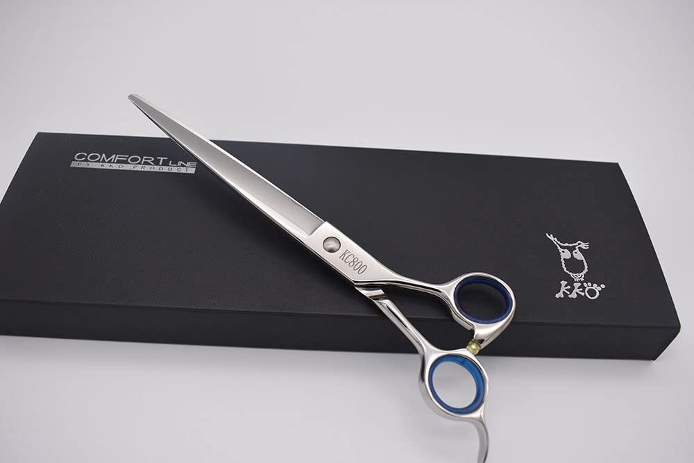 Professional Dog Shear Scissor Straight 8 Inch For Dogs Grooming Stainless Steel Japanese Process (8.0' Straight Blue Diamond)